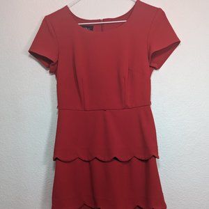 red formal dress, scalloped three tier hem, 2P